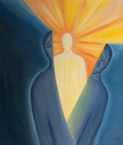 من خلال الندم الحقيقي والعبادة غير الأنانية ، يمكننا أن نكسر لمقابلة المسيح الحي والمشرق في صورنا الذهنية الطفولية ، 2001 (زيت على اللوح) بواسطة إليزابيث وانج
