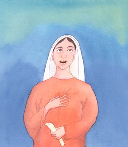 هل يمكننا أن نتخيل أن الطوباوية مريم العذراء لم تعرف متى قام ابنها من بين الأموات؟ لقد عرفت، في لحظة قيامته، كما اختبرت في قلبها نعيمه ومجده، 2005 (لوحة مائية على ورق) بواسطة إليزابيث وانج