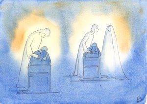 يسعد المسيح وأمه كلما لجأنا إليهم ببساطة وثقة طفل ، 2003 (w - c على الورق) بواسطة إليزابيث وانج