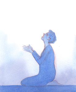 أمسك المسيح بعباءة أرجوانية ، مثل تلك التي كانت ملفوفة على كتفيه قبل صلبه ، 2004 (w - c على الورق) بواسطة إليزابيث وانج