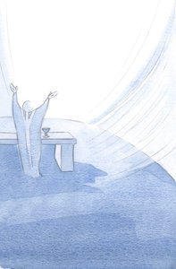 يحافظ المسيح على كنيسته المقدسة في كل لحظة من حياتها ، وذراعاه ممدودتان وهو يقدم ذبيحته المقدسة. ، 2001 (w - c على الورق) بواسطة إليزابيث وانج
