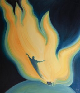 محبة المسيح للآب مثل نار لقاء النار ، التي نتشارك فيها ونتطهر ، 2001 (زيت على ظهر السفينة) بواسطة إليزابيث وانج