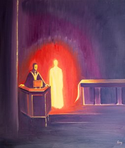 يسوع المسيح حاضر معنا عند قراءة الكتاب المقدس ، ٢٠٠٠ (زيت على اللوح) بواسطة إليزابيث وانج