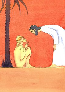 يسوع يشفي الأعمى ، 2001 (w - c على الورق) بواسطة إليزابيث وانج