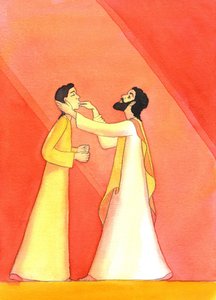 يسوع يشفي الرجل الأصم وهو يرفع عينيه نحو السماء في الصلاة ، 2001 (w - c على الورق) بواسطة إليزابيث وانج