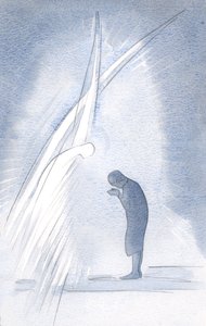 يكرر ملاكي الحارس المقدّس الصلاة التي أصليها ، وانحني قائلاً باسم المسيح: "ثلاثة في واحد ، يا الله القدوس ، أعشقك" ، 2000 (w - c على الورق) بواسطة إليزابيث وانج