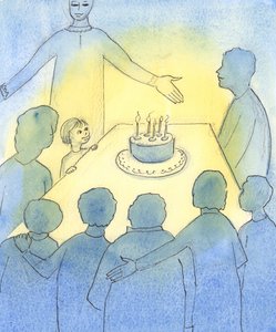 الكنيسة مثل بيت مشرق ، مليء بالحياة ، في مشهد ثلجي شبه مهجور ، 2003 (w - c على الورق) بواسطة إليزابيث وانج
