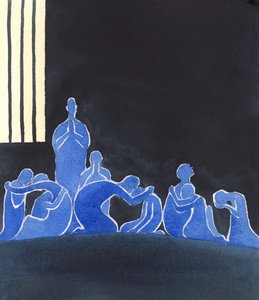 ليس للأرواح المقدسة إلا صحبة بعضها بعضًا: صحبة حزينة كهذه، وهم يبكون ويتحسرون على الأوقات التي أضاعوها على الأرض عندما كان بإمكانهم أن يظهروا حبًا أكبر لله أو لقريبهم، أو كان بإمكانهم أن يسارعوا إلى التوبة عن خطاياهم، 2005 (لوحة مائية بواسطة إليزابيث وانج
