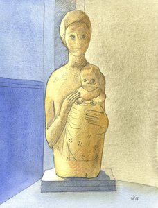 العذراء والطفل ، 2001 (w - c على الورق) بواسطة إليزابيث وانج