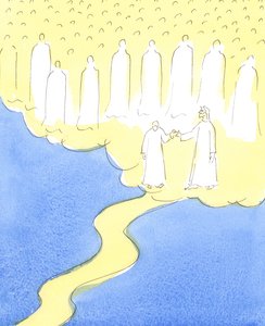 الروح المباركة التي ثابرت حتى النهاية ، في حب المسيح وقريبها ، يقودها المسيح بيدها ، لتلتقي بالأصدقاء السماويين الذين اجتمعوا للترحيب بها في شركتهم ، 2004 بواسطة إليزابيث وانج