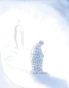 عندما تتخلى النفس عن طموحاتها الشخصية ، من أجل حب المسيح ، يعطيها المسيح رداءها الذي سترتديه أثناء سيرها نحو الآب. ، 2001 (w - c على الورق) بواسطة إليزابيث وانج
