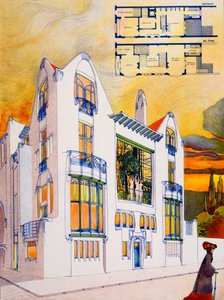 تصميم المنزل حوالي 1905-6 (ألوان مائية وقلم على ورق) بواسطة إميل فان أفيربيك