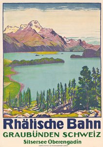 ملصق إعلان عن السفر إلى Graubunden من قبل شركة Rhaetian Railway