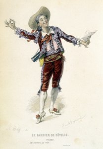 Figaro في "The barber of Seville" في "Oeuvres Completees de Beaumarchais" ، محرر. لابلاس سانشيز وسي ، باريس بواسطة إميل أنطوان بايارد