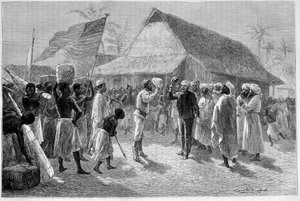 لقاء بين السير هنري مورتون ستانلي (1841-1904) وديفيد ليفنجستون (1813-1873) في "لو تور دو موند" بواسطة إميل أنطوان بايارد