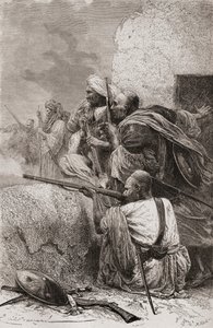 متمردو شمال أفغانستان يقاتلون البريطانيين في جبال هزارا ، باكستان ، خلال الحكم البريطاني ، 1878 بواسطة إميل أنطوان بايارد