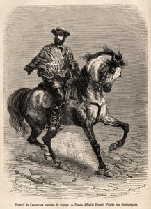 صورة للمؤلف ، وهو على حصته ، مرتديًا زي السفر الخاص به ، ونقش بعد رسم لإميل بايارد يوضح القصة في صحراء أكاتاما وكاراكوليس (أمريكا الجنوبية) ، للمهندس أ بريسون ، في ١٨٧٠-١٨٧٤ ، نُشر في " "Le Tour du monde بواسطة إميل أنطوان بايارد