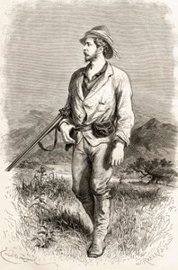 السير هنري مورتون ستانلي ، رسم توضيحي من "العالم في اليدين" ، نقش جيه روبرت ، نشر عام 1878 بواسطة إميل أنطوان بايارد