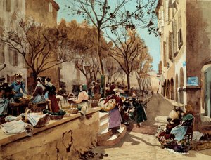يوم من المشي في بروفانس في القرن التاسع عشر لوحة لإميل تشارلز دامرون (1848-1908) أواخر القرن التاسع عشر باريس ، فنون زخرفية بواسطة إميل تشارلز دامرون