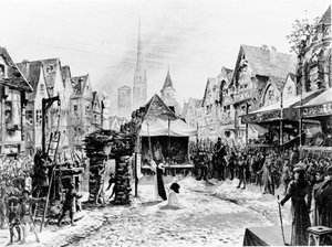 أحرق جان دارك على قيد الحياة في ساحة du Vieux-Marche ، من "Jeanne d&39;Arc a Rouen" ، c.1900 بواسطة إميل ديشايس