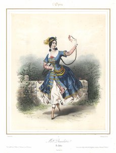 راقصة الباليه الفرنسية أديل دوميلاتر ترقص في أوبرا باريس ، c1840 (لون ليثو)