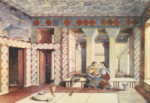 انطباع الفنان عن قصر كنوسوس ، كريت ، حوالي 1900 (ليثو)