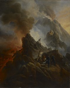 The Vesuvius Erupting ، الفنان ووالده ، Carle Vernet ، في المقدمة. ، ج. 1822 بواسطة إميل جان هوراس فيرنيه