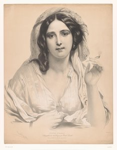 شابة محجبة وفي يدها سيجارة La reine du sérail (العنوان على الكائن) دراسات لفنانين مختارين (عنوان المسلسل) اختيارات Études (عنوان السلسلة على الكائن) بواسطة بازين