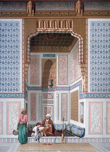 الجزء الداخلي لمسجد خوسن أحمد البوردييني. مطبوعة بالكروموليثوغراف بعد إميل بريسي دي أفينيس
