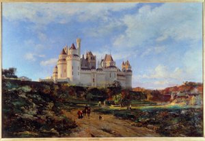 منظر لقلعة Pierrefonds في Oise لوحة رسمها Emmanuel Lansyer (1835-1893) Beauvais في القرن التاسع عشر. Musee Departemental de l