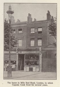 88 Mile End Road ، لندن ، المنزل الذي عاش فيه المستكشف الإنجليزي الكابتن جيمس كوك من عام 1764 حتى وفاته (صورة b / w) بواسطة مصور انجليزى