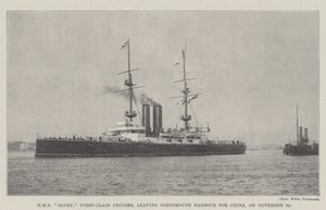 HMS Glory ، من الدرجة الأولى Cruiser ، مغادرة ميناء بورتسموث للصين ، في 24 نوفمبر بواسطة مصور انجليزى