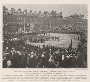 الصفحة الرئيسية القادمة من Dorset Imperial Yeomanry من جنوب إفريقيا ، الترحيب العام من قبل عمدة Weymouth بواسطة مصور انجليزى