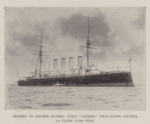 تم طلبه إلى المياه الصينية ، HMS Diadem ، Twin Screw Cruiser ، الدرجة الأولى ، 11000 طن بواسطة مصور انجليزى