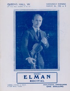 برنامج ميشا إلمان ريسيتال ، كوينز هول ، في 8 مارس 1922 بواسطة مصور انجليزى