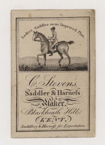 Saddler and Harness Maker، C Stevens، البطاقة التجارية بواسطة مصور انجليزى