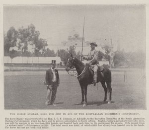 تم بيع The Horse Bugler مقابل 2627 جنيهًا إسترلينيًا لمساعدة فرقة Bushmens الأسترالية ، أديليد. رسم توضيحي لأخبار لندن المصورة ، 26 مايو 1900 بواسطة مصور انجليزى