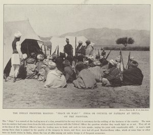 صعود الحدود الهندية ، سلام أم حرب؟ Jirga أو مجلس Pathans في Thull ، على الحدود بواسطة مصور انجليزى