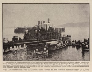 ال Tsarevitch المتأخر ، تم سحب Catafalque إلى Georgi Pobedonosetz في Batoum بواسطة مصور انجليزى