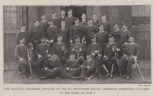 سجناء Roodeval ، ضباط من ميليشيا Derbyshire الرابعة (Sherwood Foresters) التي استولى عليها البوير في 7 يونيو بواسطة مصور انجليزى