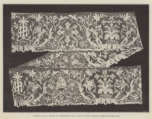 التشذيب للحصول على روشيه من الدانتيل Needlepoint ، من صنع الأيرلندية الفلاحات للبابا بواسطة مصور انجليزى