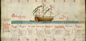 (السفينة الرابعة قيد التشغيل) "The Antelope" ، تم إطلاقه في عام 1546 من "The Anthony Roll" بواسطة مدرسة اللغة الإنجليزية