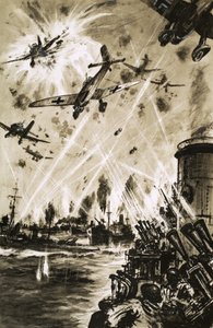 قافلة بريطانية في الحرب العالمية الثانية تتعرض لهجوم من الألمانية Stukas بواسطة مدرسة اللغة الإنجليزية