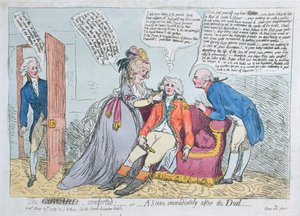 مرتاح جبان ، أو مشهد مباشرة بعد المبارزة ، نشره ج. أيتكين في عام 1789 (حفر يدوي اللون) بواسطة مدرسة اللغة الإنجليزية