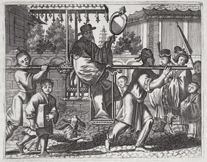 ماندرين في كرسي سيدان ، توضيح من وصف السفارات إلى الصين ، 1690 بواسطة مدرسة اللغة الإنجليزية