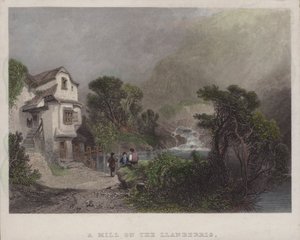 مطحنة على Llanberris (نقش ملون) بواسطة مدرسة اللغة الإنجليزية