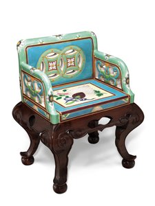 كرسي بذراعين ذو حركة جمالية من Minton Majolica فيروزي وخضراء البحر ، حوالي 1865 بواسطة مدرسة اللغة الإنجليزية
