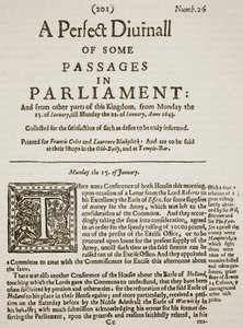 A Diurnall مثالي ، فاكس الصفحة الأولى من الإصدار 26 ، 1643 ، رسم توضيحي من Cassells Illustrated History of England (sepia photo) بواسطة مدرسة اللغة الإنجليزية