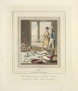 Saumpareeah أو Snake Catcher يعرض الثعابين قبل الأوروبيين ، حوالي 1824 (لون ليثو) بواسطة مدرسة اللغة الإنجليزية