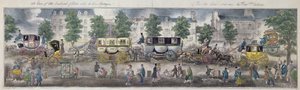 منظر لبولفارد باريس بالعربات الجديدة ، 1828 (نقش ملون) بواسطة مدرسة اللغة الإنجليزية